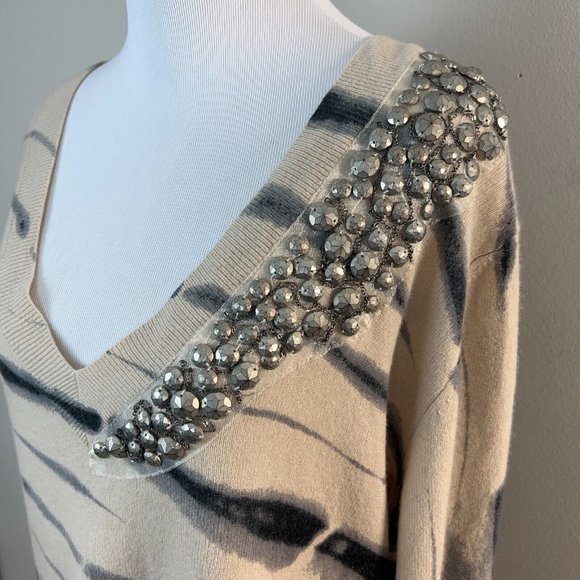 Torn By Ronny Kobo Tunic Sweater M 100% Cashmere Tie Dye Bead Embellishe… - Picture 3 of 12